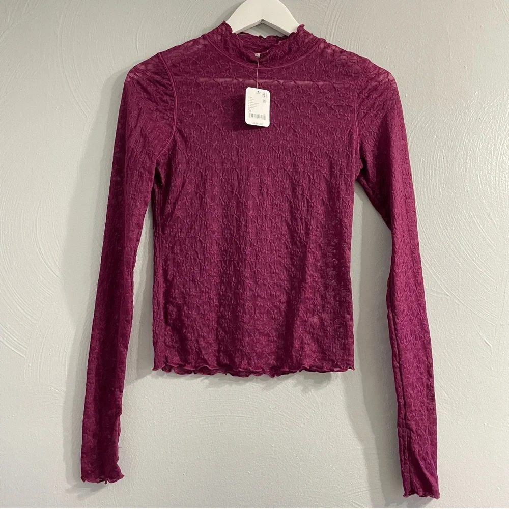 INTIMATELY Free people FROM THE START MOCKNECK LAYERING top sheer lace mesh